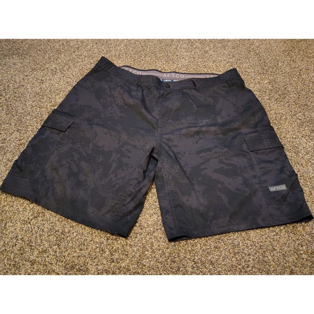 AFTCO Mens M125 Fishing Cargo Shorts Gray Black Digi Camo Size 40 Quick Dry